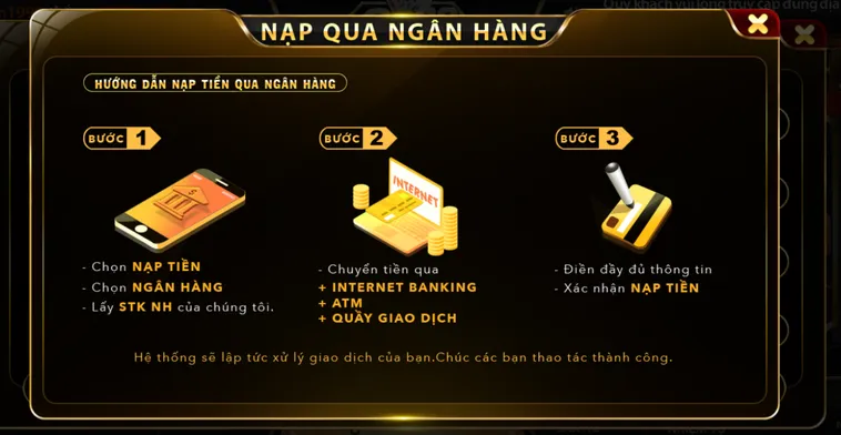 Hướng dẫn nạp tiền qua tài khoản ngân hàng tại Go88.