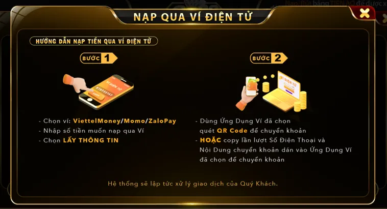Hướng dẫn nạp tiền bằng ví điện tử nhanh chóng an toàn tiện lợi.