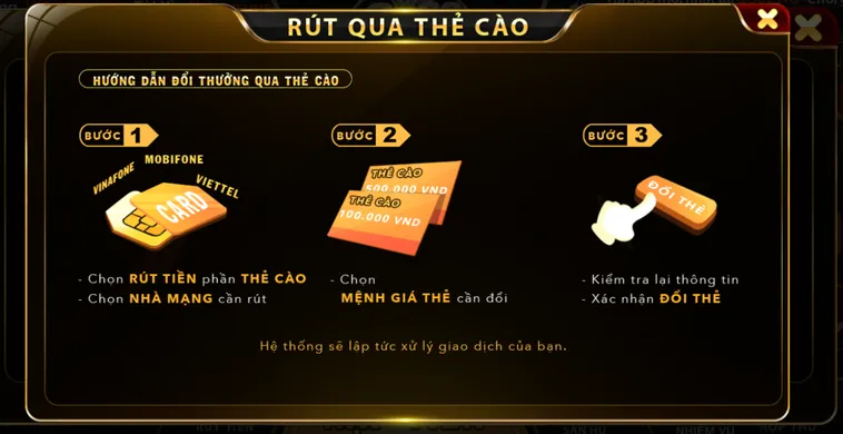 Hướng dẫn rút tiền qua thẻ cào tại Go88.