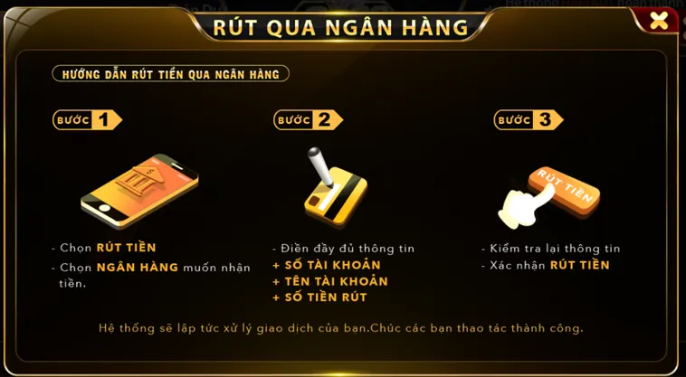 Hướng dẫn rút tiền qua tài khoản ngân hàng tại Go88.