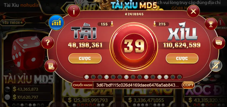Casino Tài Xỉu MD5 Tại Go88 Sảnh Cược Minh Bạch Với Công Nghệ Mã Hóa Chuỗi Kết Quả