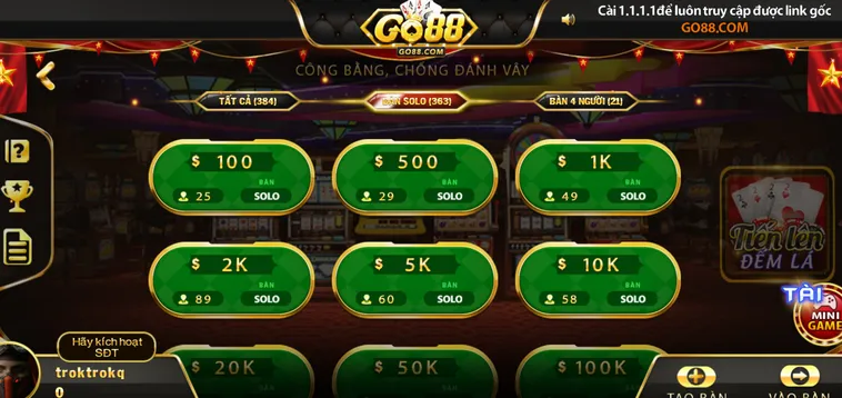Tiến Lên Đếm Lá Tại Go88 Sảnh Bài Tốc Độ Và Khả Năng Sinh Lời Vượt Trội